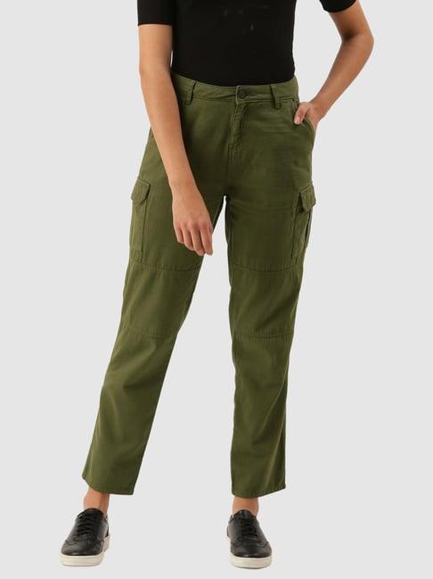 ivoc olive cotton regular fit mid rise trousers