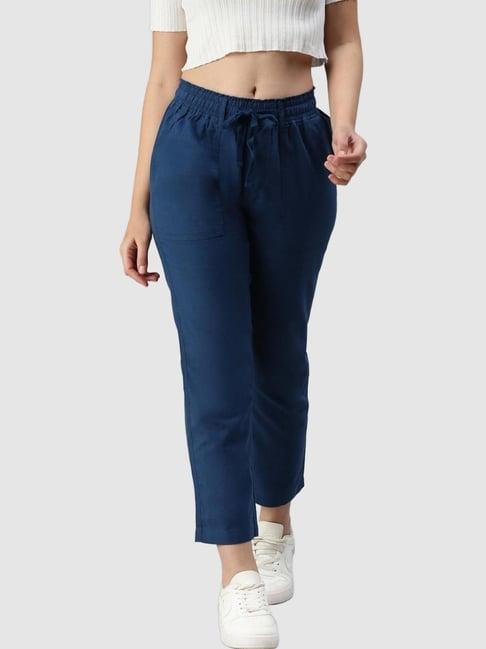 ivoc navy regular fit mid rise trousers