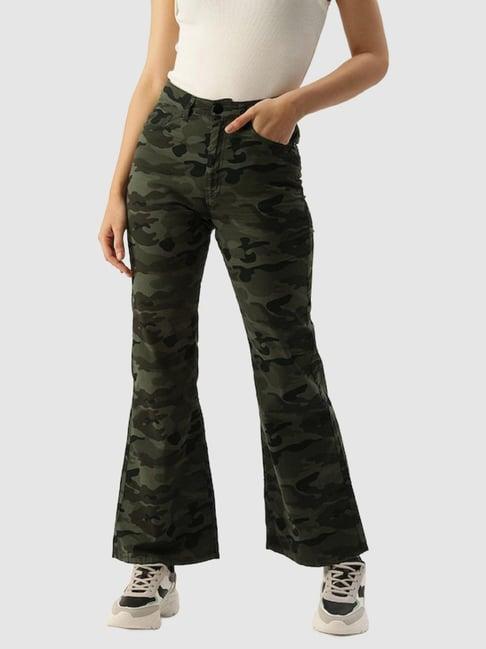 ivoc olive cotton camo print regular fit mid rise jeans