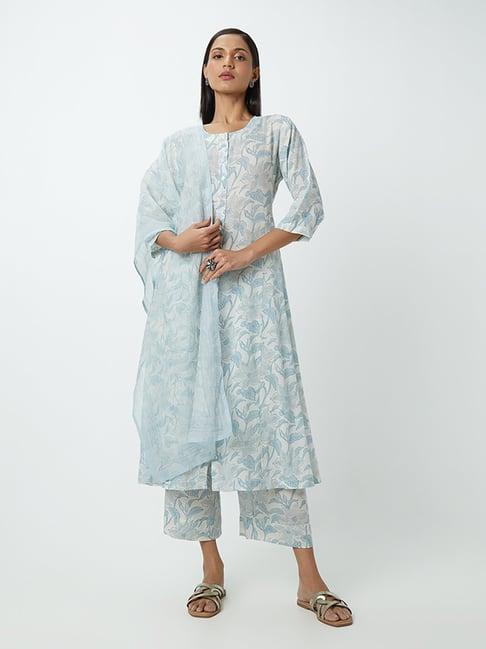 zuba by westside light blue a-line floral print kurta