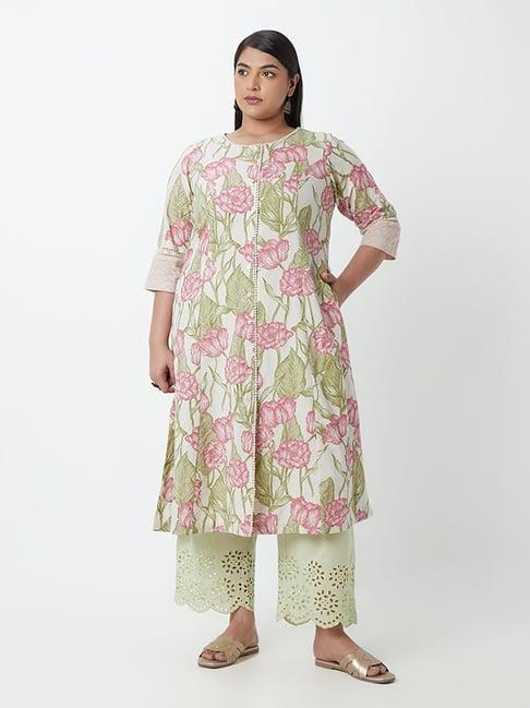 diza curves by westside olive floral print a-line kurta