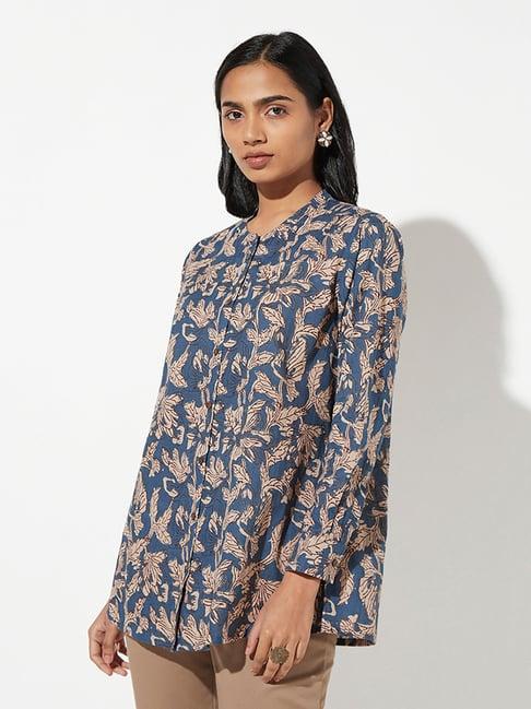 utsa by westside indigo floral-printed ethnic top