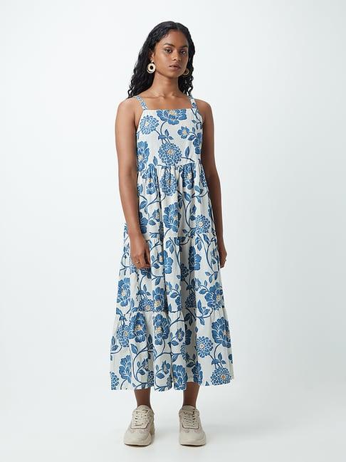 bombay paisley by westside blue floral-printed tiered dress