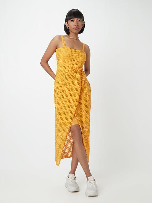 nuon by westside mustard cut-out dress