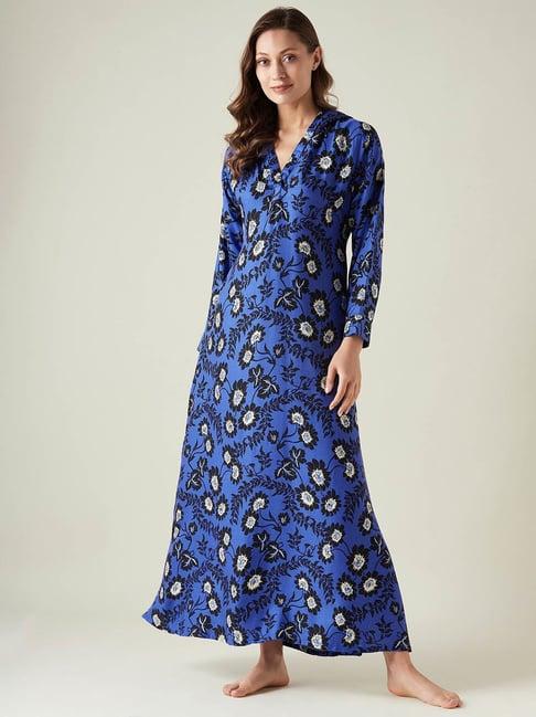 the kaftan company blue floral print night dress