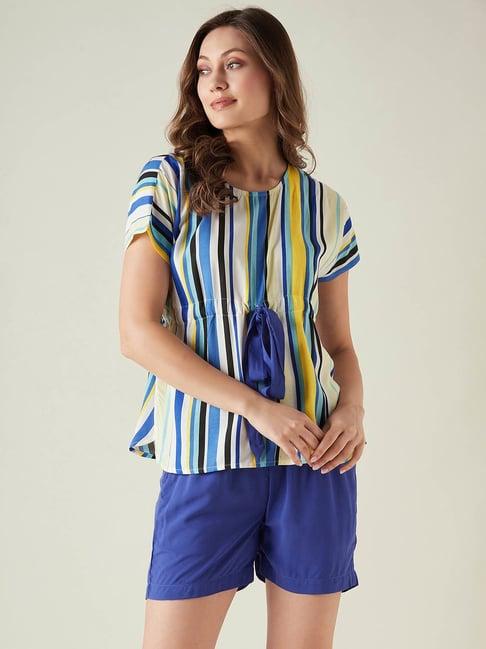 the kaftan company blue striped top with shorts