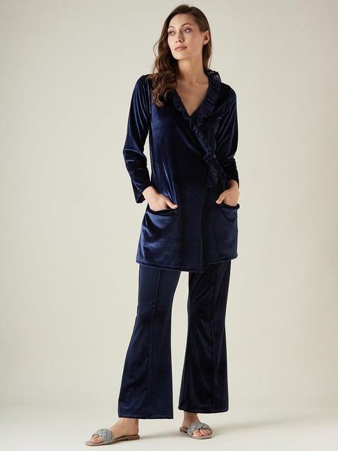 the kaftan company navy wrap top with lounge pants