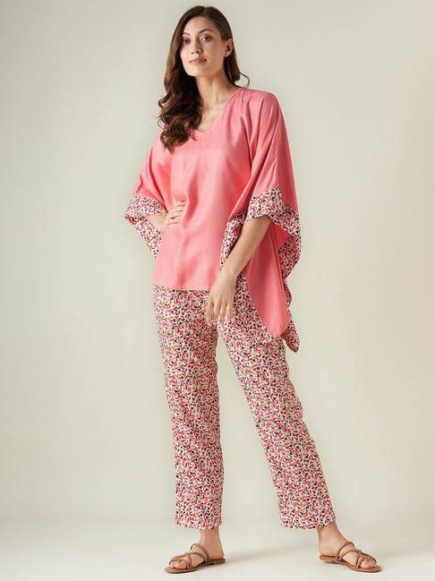 the kaftan company pink printed kaftan top with lounge pants