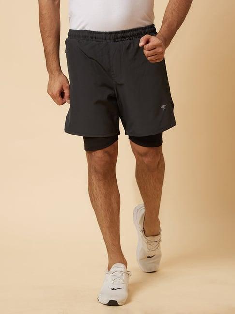 globus dark grey regular fit cotton sports shorts with inner