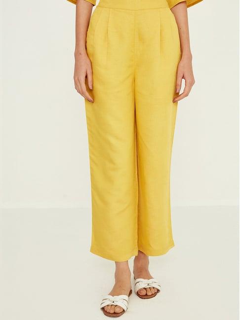 ancestry yellow regular fit high rise trousers