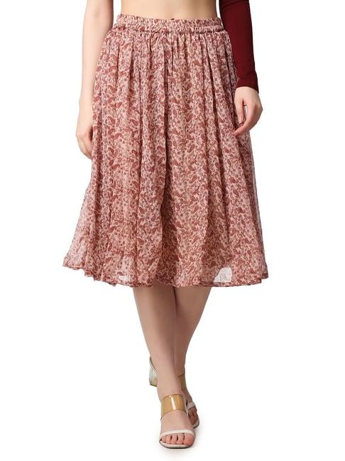 cation peach floral print a-line midi skirt