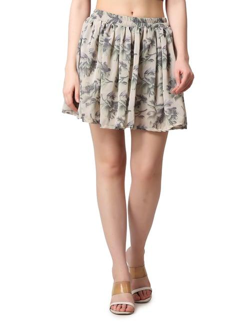 cation grey floral print mini skirt