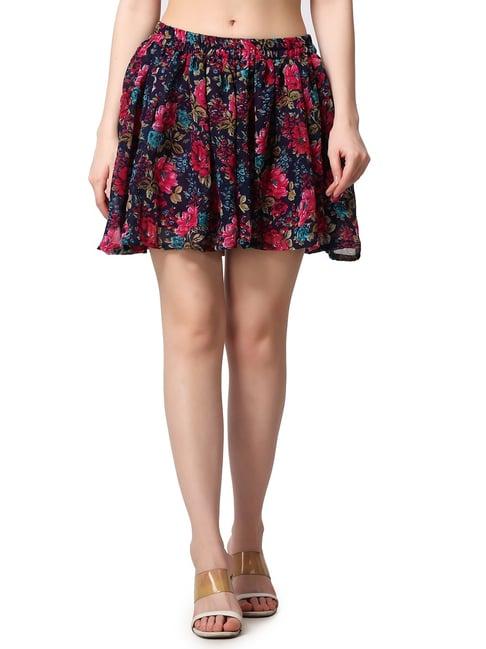 cation blue floral print mini skirt