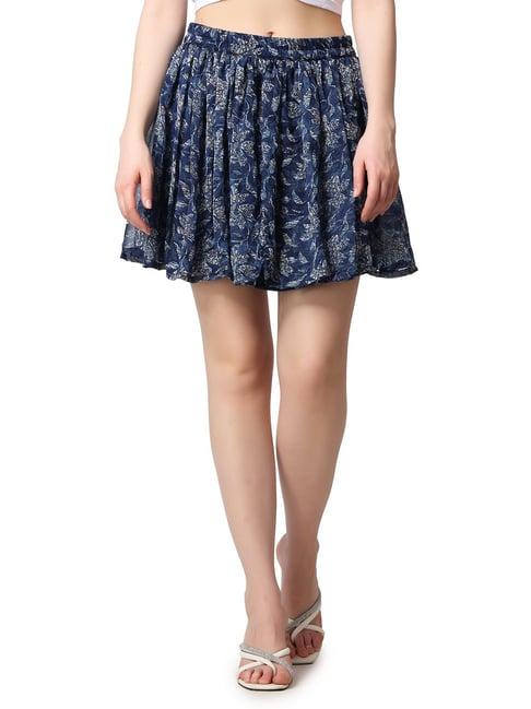 cation blue floral print mini skirt