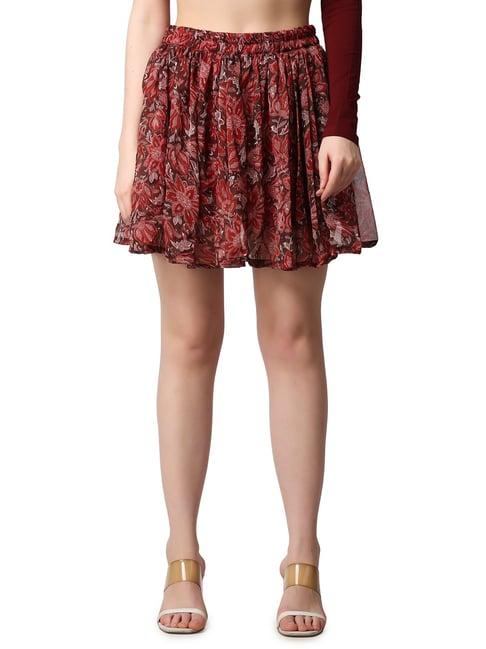 cation maroon floral print mini skirt