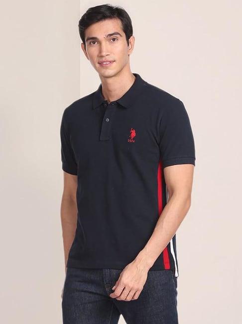 u.s. polo assn. blue cotton slim fit striped polo t-shirt