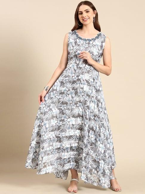 showoff grey floral print gown