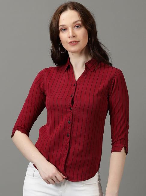 showoff maroon striped shirt