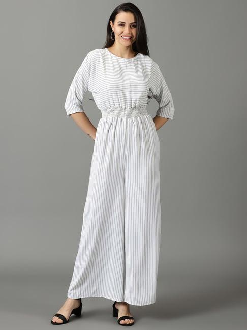 showoff white striped jumpsuit