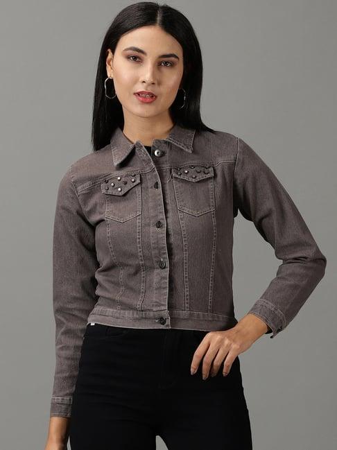 showoff grey regular fit denim jacket