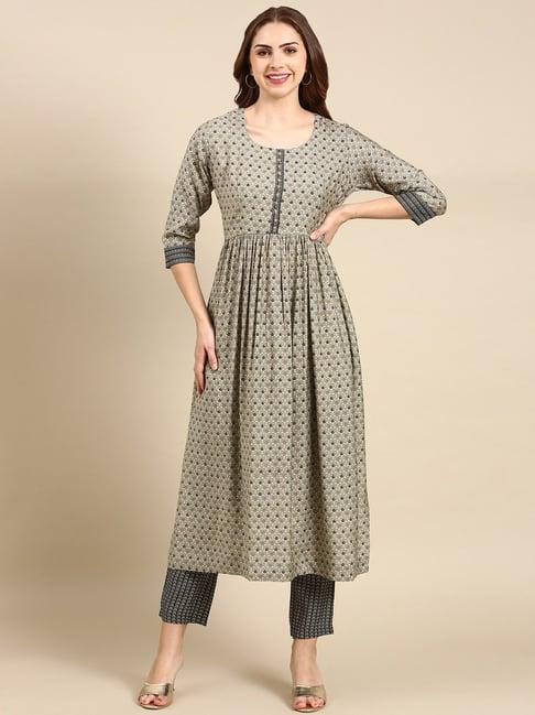 showoff grey embellished kurta with pants