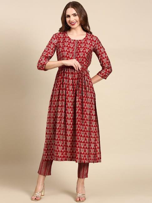 showoff maroon embellished kurta with pants