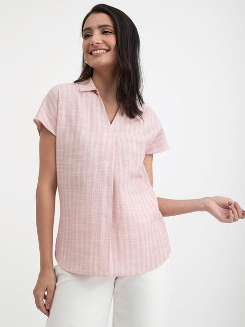 pink fort light pink cotton checks top