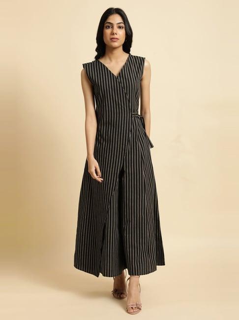 w black cotton printed maxi jumpsuit