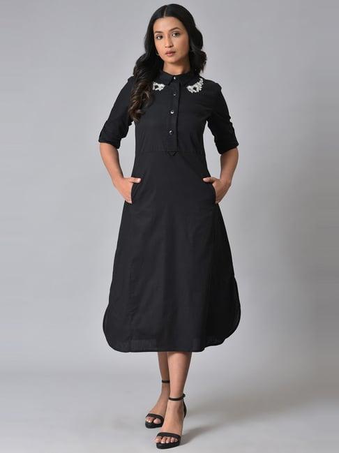 w black cotton a-line dress