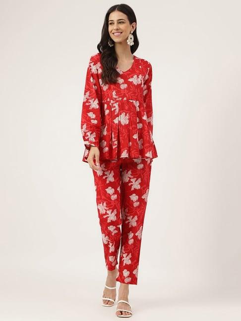 divena red printed tunic pant set