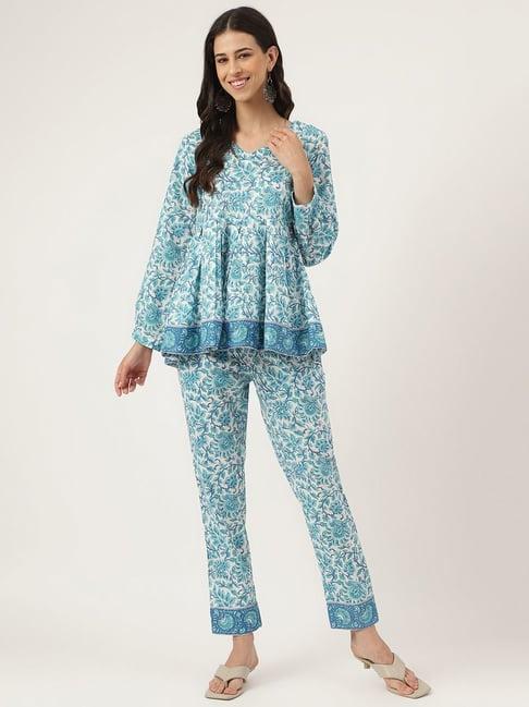 divena blue floral print tunic pant set