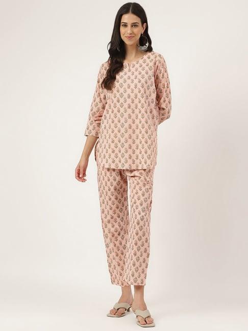 divena pink cotton floral print tunic pant set