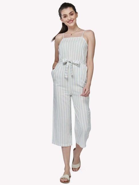 vastrado white cotton striped jumpsuit