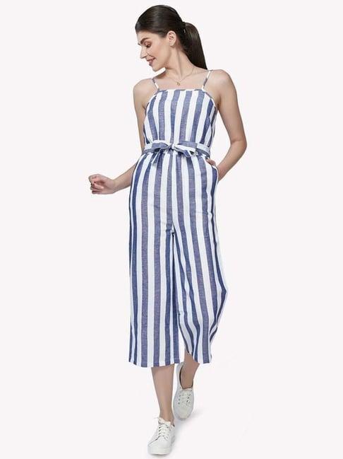 vastrado blue cotton striped jumpsuit