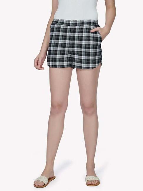 vastrado black cotton chequered shorts