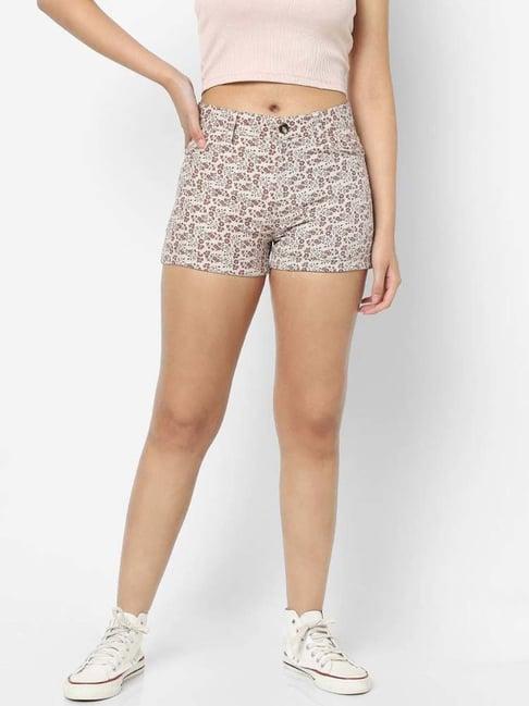 vastrado beige cotton floral print shorts