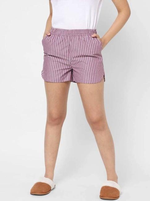 vastrado maroon cotton striped shorts