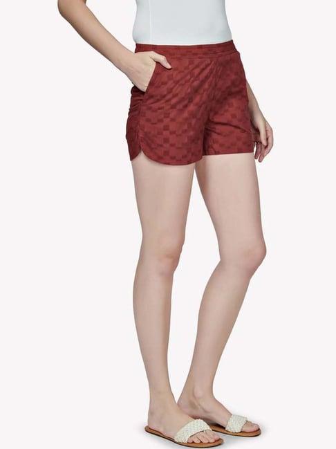 vastrado red cotton chequered shorts