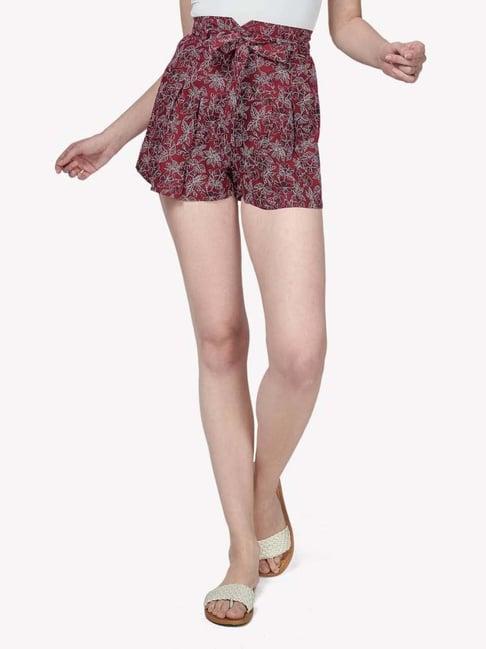 vastrado maroon floral print skorts