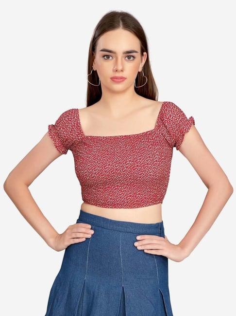 vastrado red floral print crop top