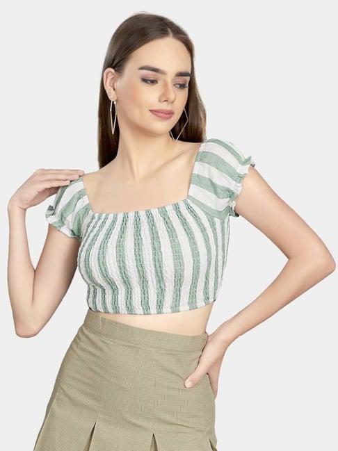 vastrado green striped crop top