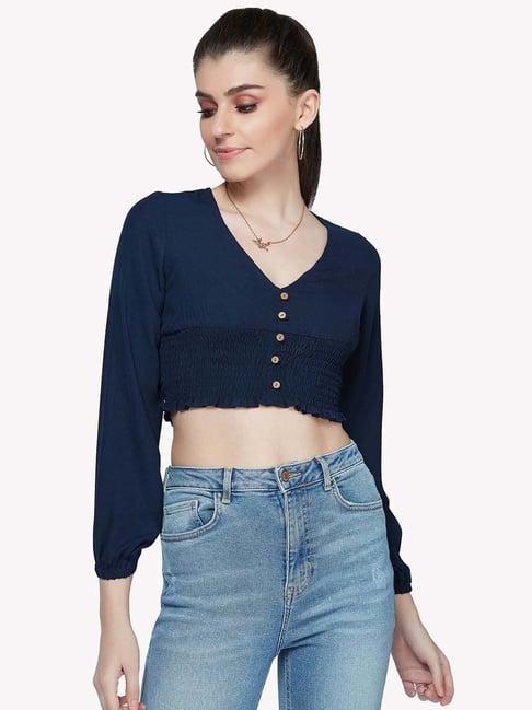 vastrado navy v neck crop top