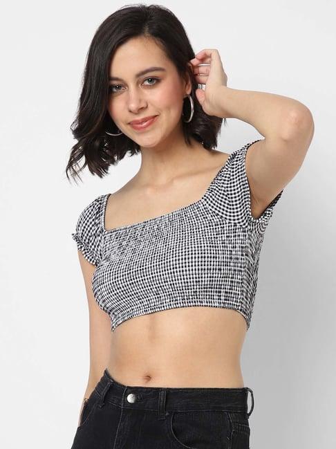 vastrado black cotton chequered crop top