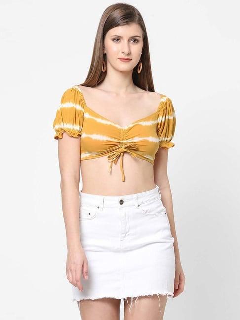 vastrado mustard tie & dye crop top