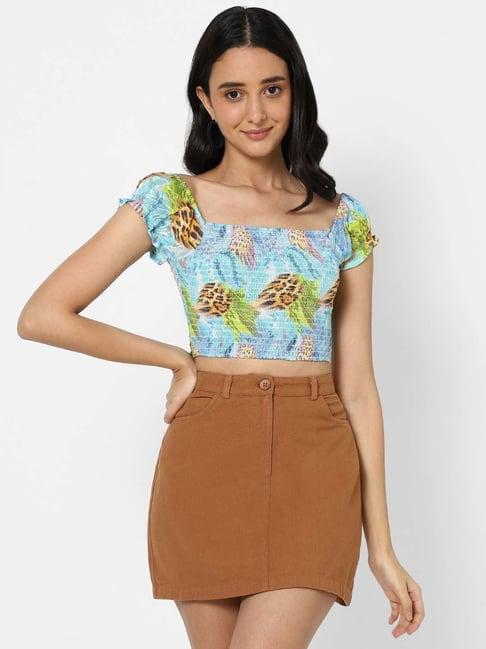 vastrado blue & green printed crop top