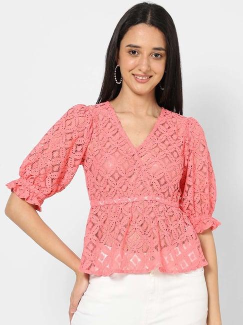 vastrado peach lace work top