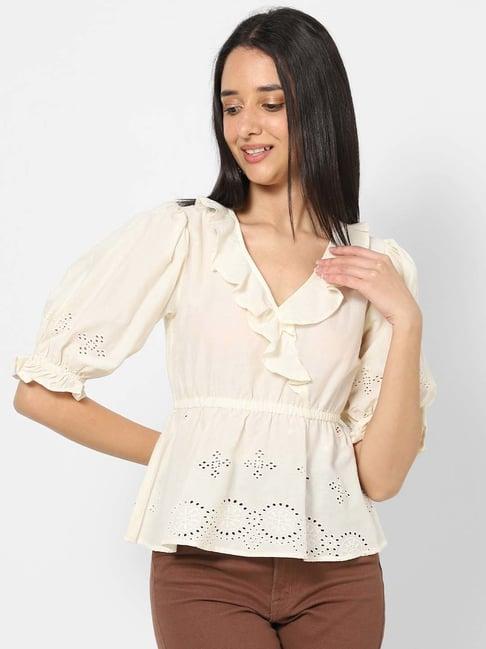 vastrado off-white cotton embroidered top