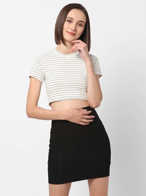 vastrado off-white cotton striped crop top