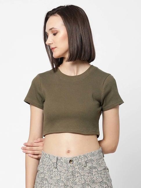 vastrado olive green cotton crop top