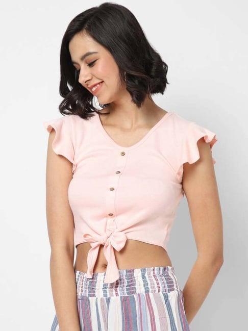 vastrado coral cotton v neck crop top